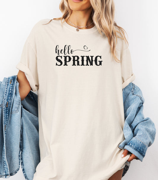 Hello Spring T-Shirt | Handlettered Script & Stencil Text