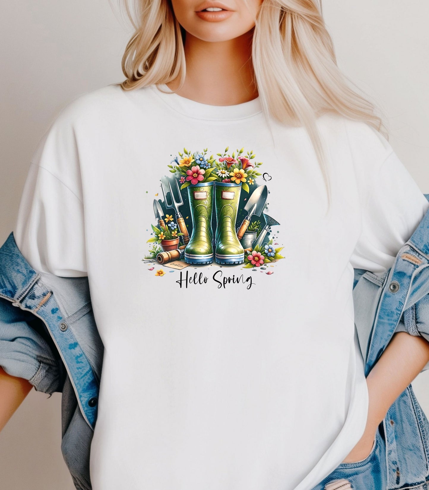 Hello Spring Gardening Shirt, Floral Rain Boots Garden Lover T-Shirt