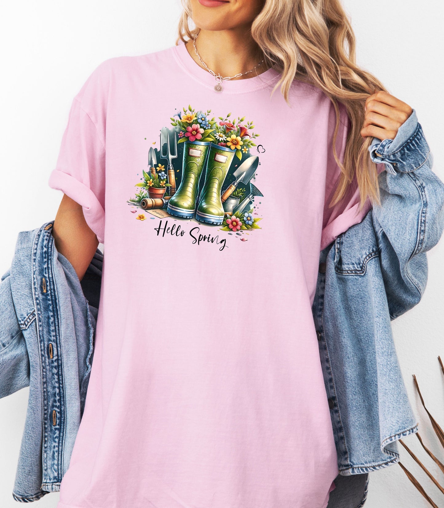 Hello Spring Gardening Shirt, Floral Rain Boots Garden Lover T-Shirt