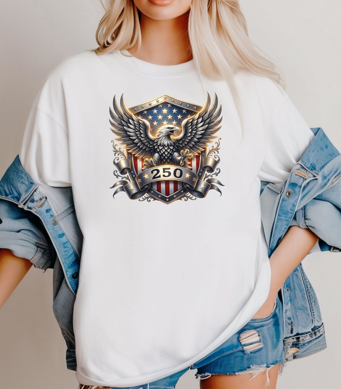 American Eagle Shield 250th T-Shirt, Patriotic Bald Eagle USA 250th Anniversary Shirt