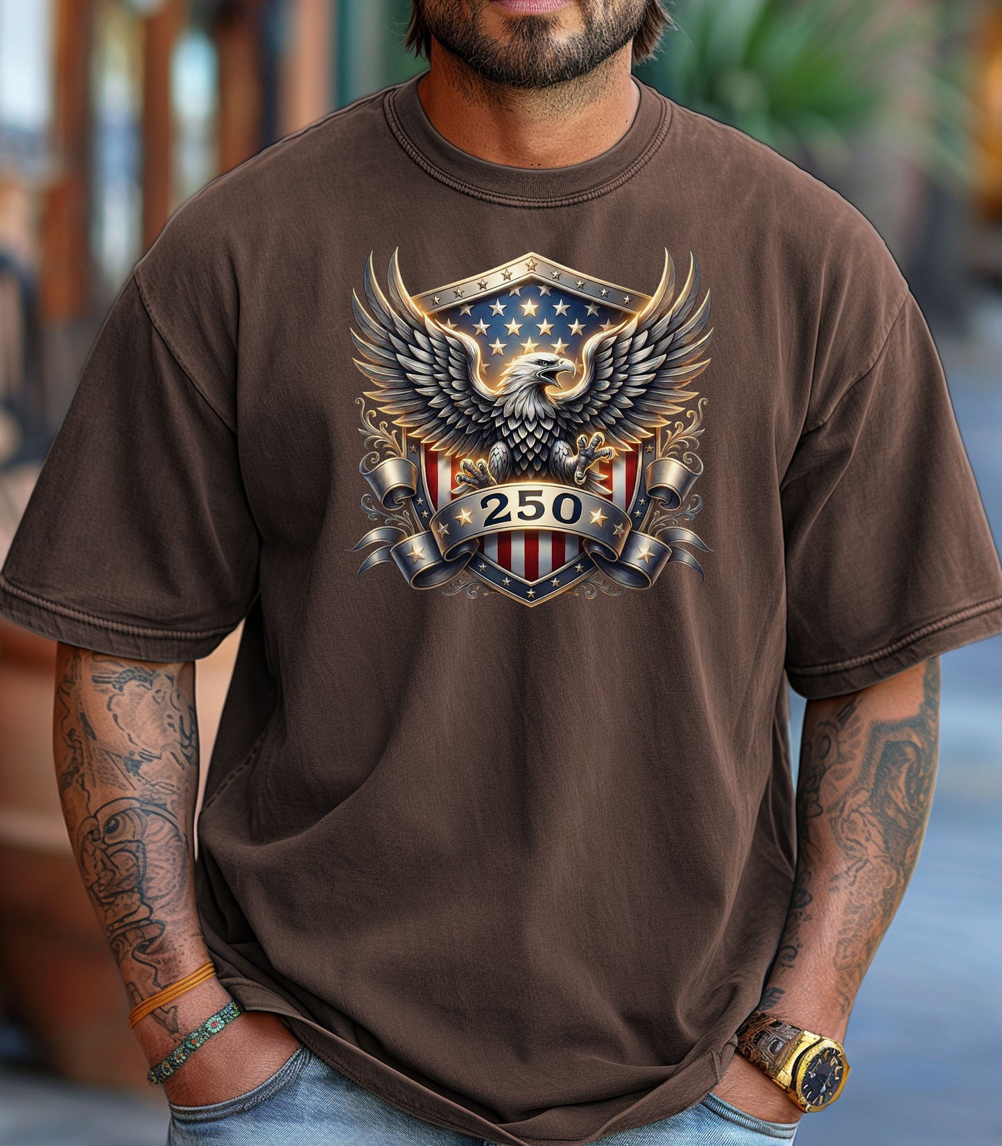 American Eagle Shield 250th T-Shirt, Patriotic Bald Eagle USA 250th Anniversary Shirt