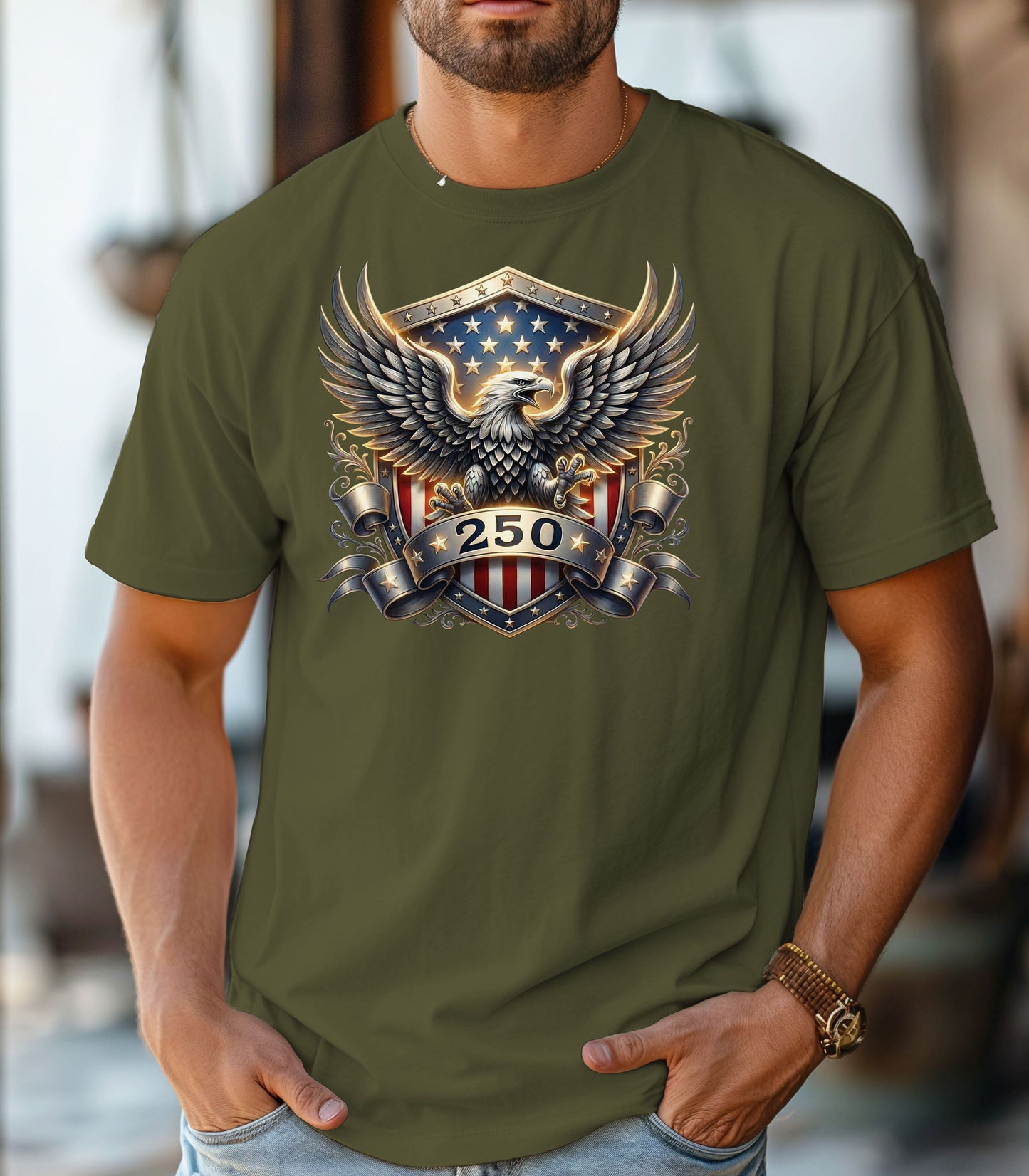 American Eagle Shield 250th T-Shirt, Patriotic Bald Eagle USA 250th Anniversary Shirt