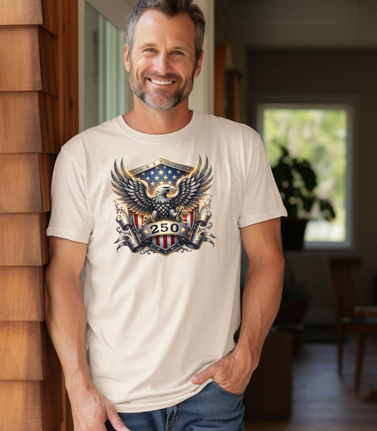 American Eagle Shield 250th T-Shirt, Patriotic Bald Eagle USA 250th Anniversary Shirt