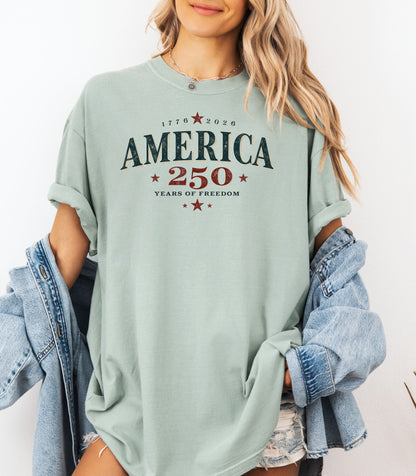 America 250 vintage patriotic logo T-shirt, Independence Anniversary Tee