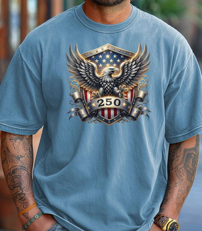 American Eagle Shield 250th T-Shirt, Patriotic Bald Eagle USA 250th Anniversary Shirt