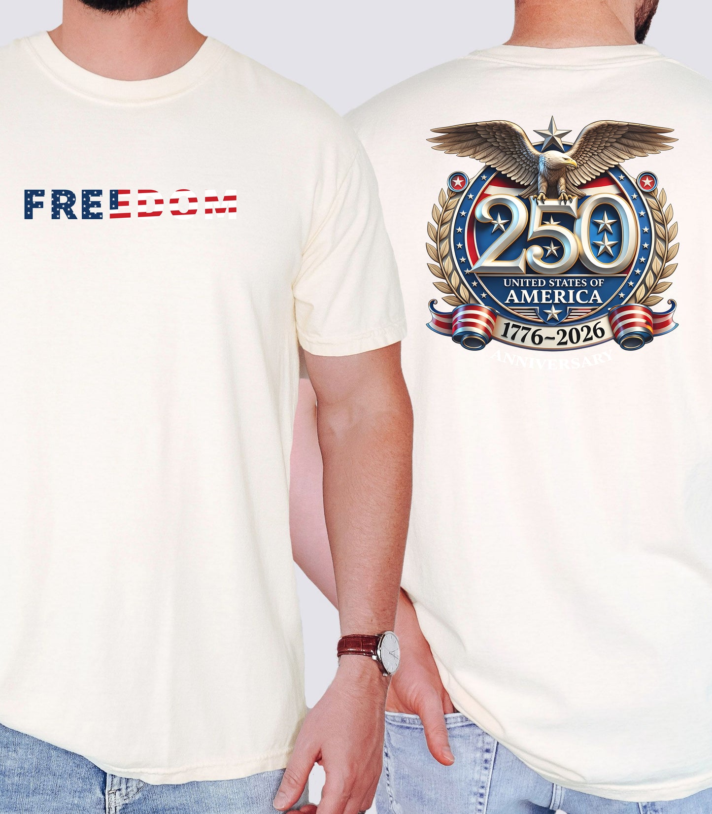 Freedom America 250 T-Shirt, Patriotic Eagle 1776-2026 USA Anniversary Shirt