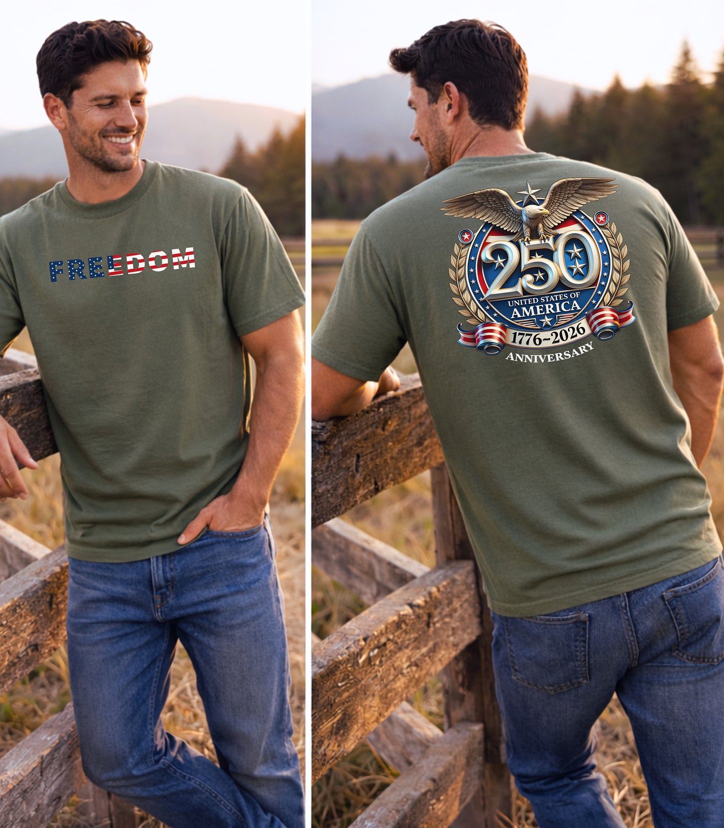 Freedom America 250 T-Shirt, Patriotic Eagle 1776-2026 USA Anniversary Shirt