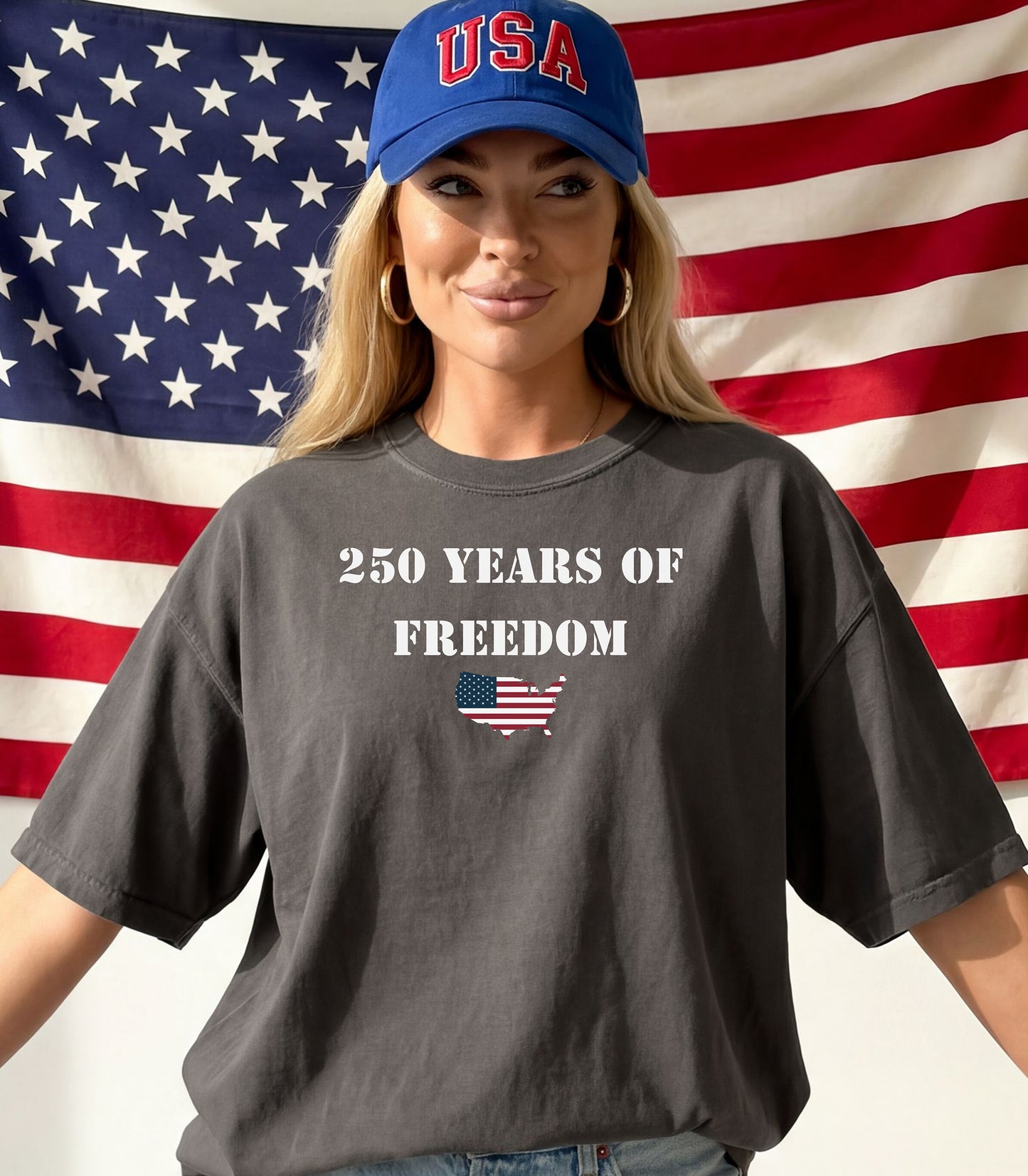 250 Years of Freedom T-shirt, USA flag map, patriotic anniversary