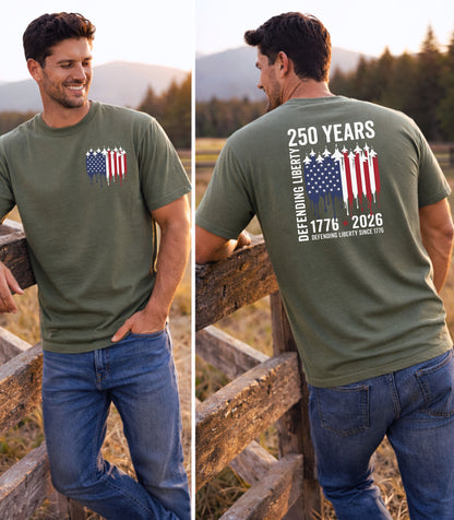 250 Years Defending Liberty T-Shirt, America 250 Patriotic Military Shirt