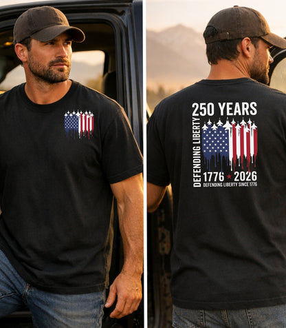 250 Years Defending Liberty T-Shirt, America 250 Patriotic Military Shirt