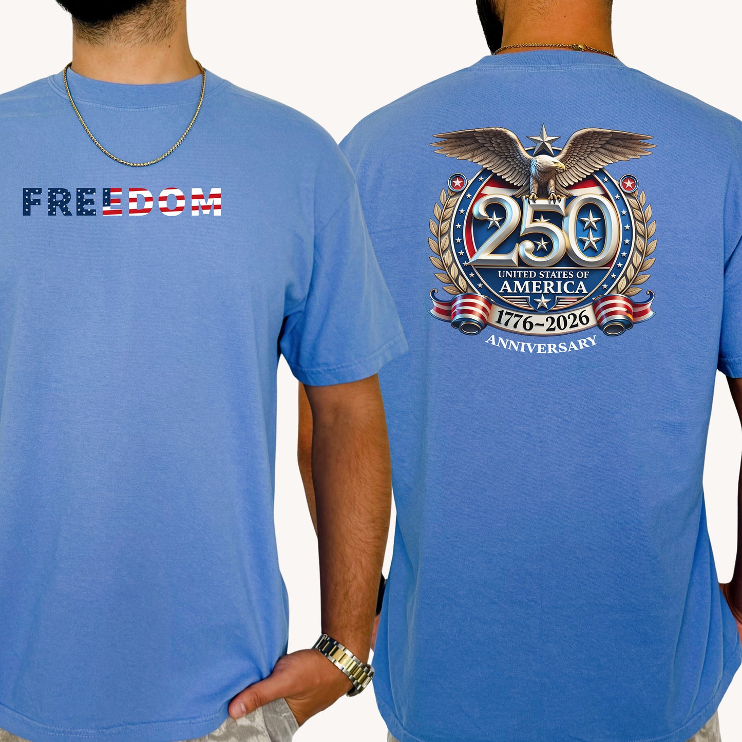 Freedom America 250 T-Shirt, Patriotic Eagle 1776-2026 USA Anniversary Shirt
