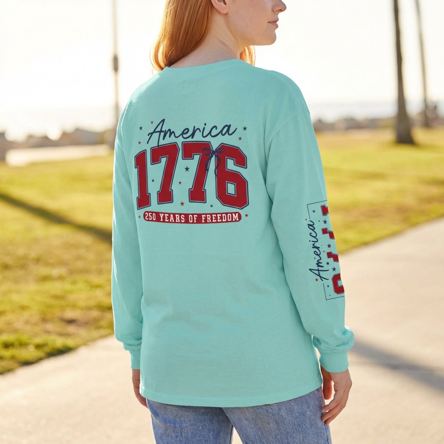 America 1776 Long Sleeve Shirt, 250 Years of Freedom Patriotic Tee