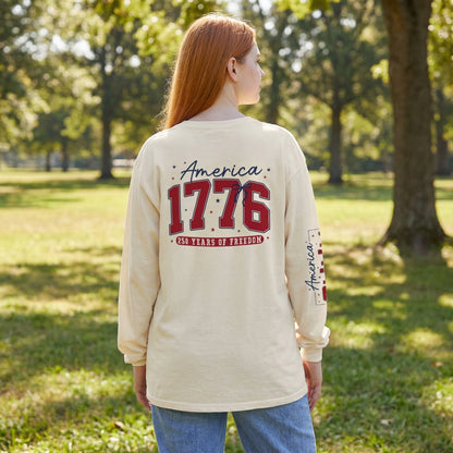 America 1776 Long Sleeve Shirt, 250 Years of Freedom Patriotic Tee