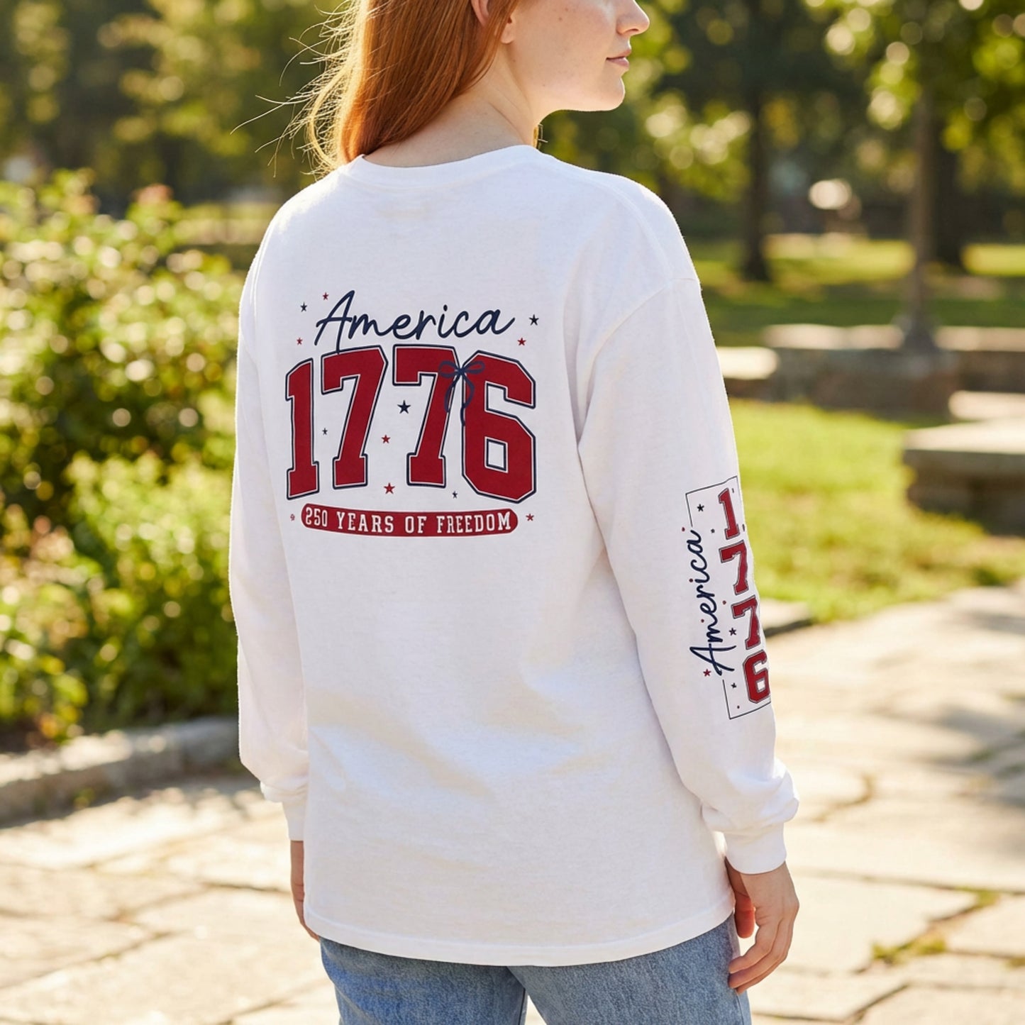 America 1776 Long Sleeve Shirt, 250 Years of Freedom Patriotic Tee