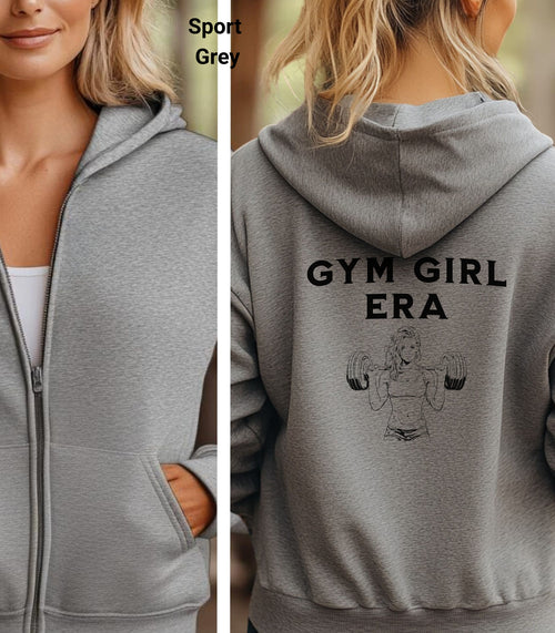 Gym Girl Era Zip-Up Hoodie,  Strength & Sass in One Zip, Trendy Workout Apparel, Stylish Athletic Wear, Casual Outfits, Gym Lover Front Zip Hoodie