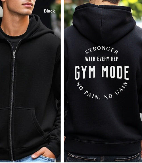 Gym Mode Activated,  No Pain No Gain Zip-Up Gym Hoodie, Fitness Motivation Sweatshirt for Workouts, Gift for Gym Lovers, Cozy Exercise Wear