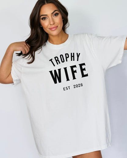 Personalized Trophy Wife T-Shirt, Unisex Tee Gift, Funny Wedding Shirt, Newlywed Apparel, Anniversary Present, Casual Wear