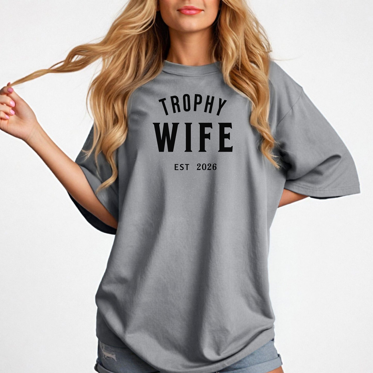 Personalized Trophy Wife T-Shirt, Unisex Tee Gift, Funny Wedding Shirt, Newlywed Apparel, Anniversary Present, Casual Wear