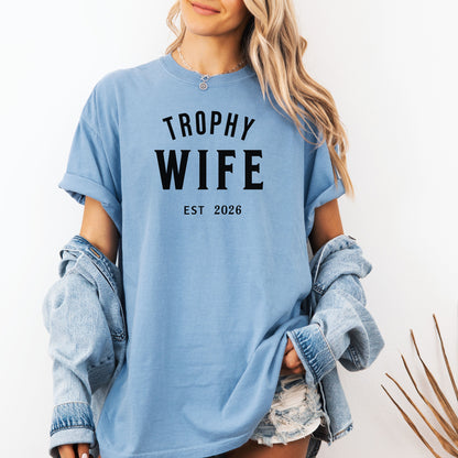 Personalized Trophy Wife T-Shirt, Unisex Tee Gift, Funny Wedding Shirt, Newlywed Apparel, Anniversary Present, Casual Wear