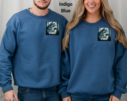 Wilderness Strong Sweatshirt, Empowering Crewneck Sweatshirt, Casual Wear, Gift for Strength Lovers, Motivational Outfit, Wolf Lovers