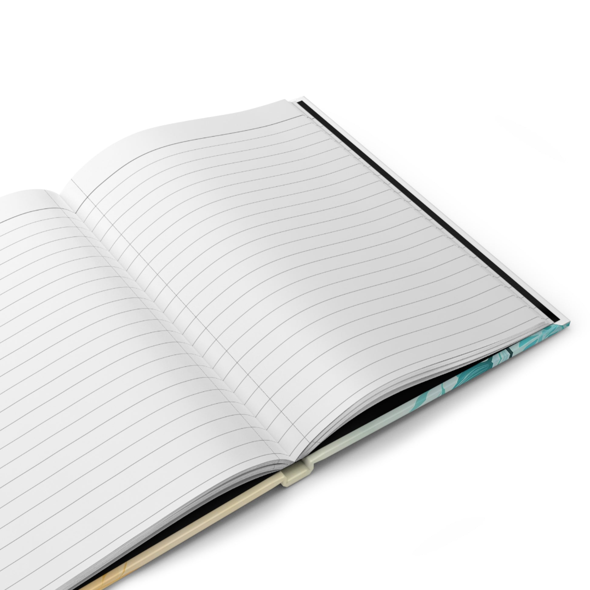 Open journal with lined pages on a white background