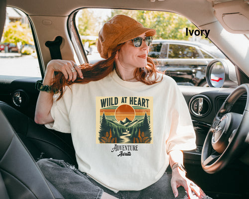 Wild at Heart Adventure - Adventure Awaits TShirt, Tee for Outdoorsy Souls, Adventure Clothing, Nature Lovers, Hiking Apparel, Vintage Vibe, Comfort Colors Tee