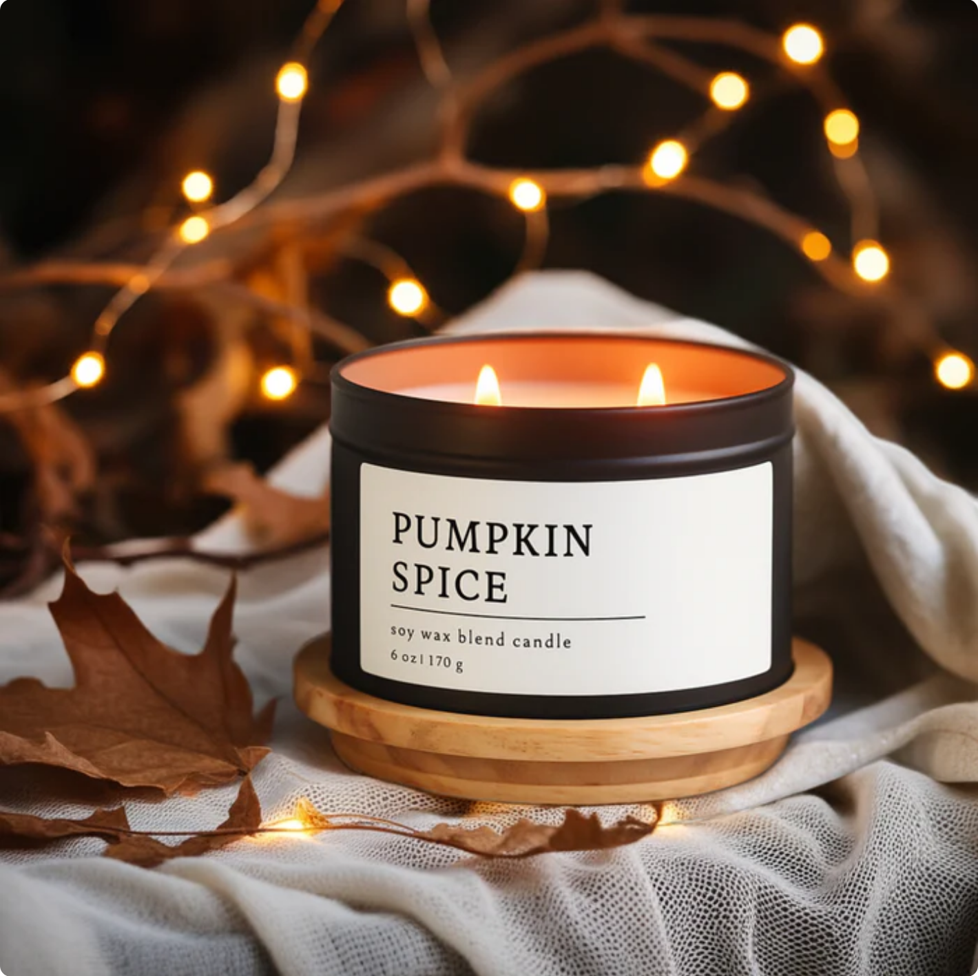 Pumpkin Spice Soy Wax Blend Candle, 6 oz, 2 Wick Tin