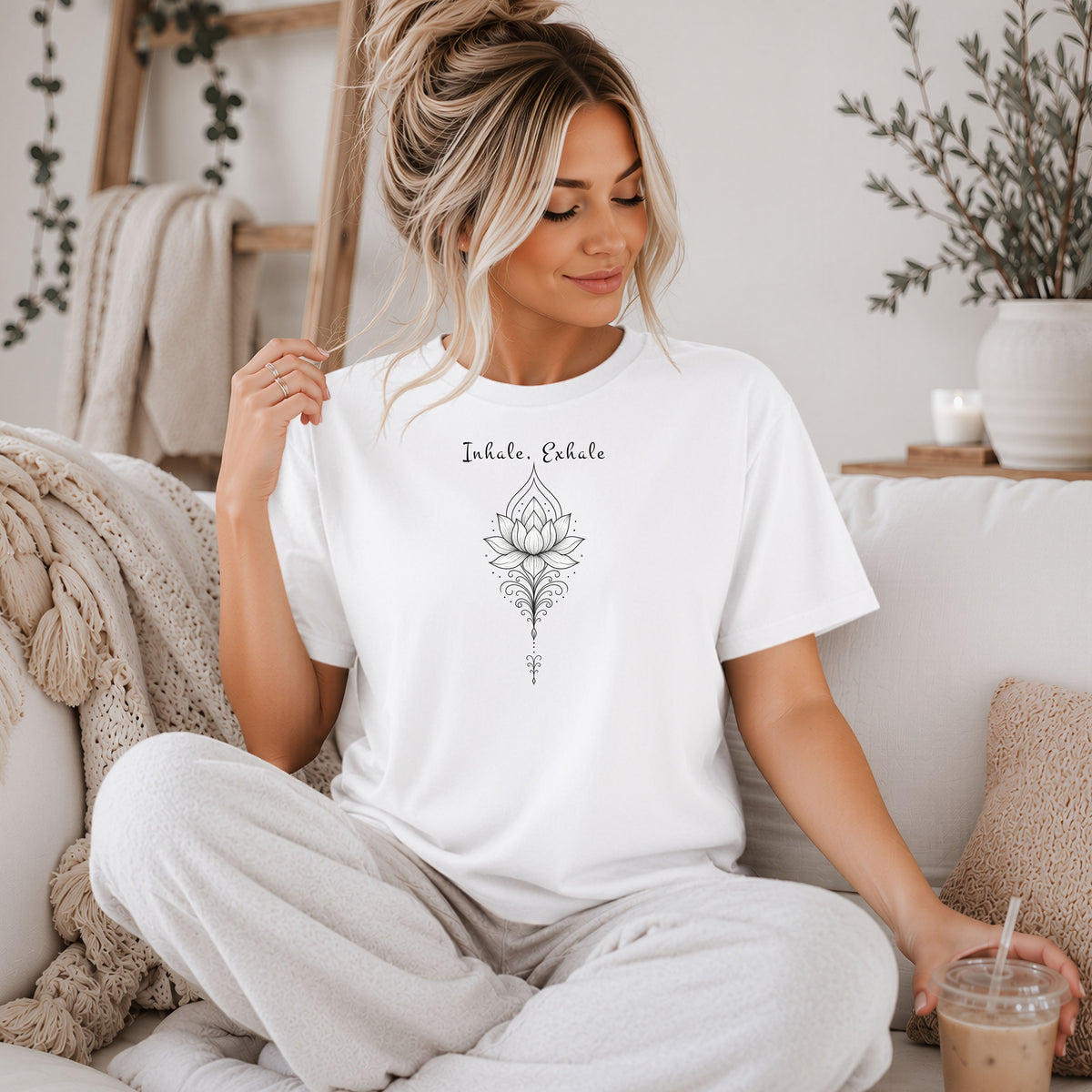 Inhale Exhale Lotus T-Shirt, Mindful Boho Graphic Tee