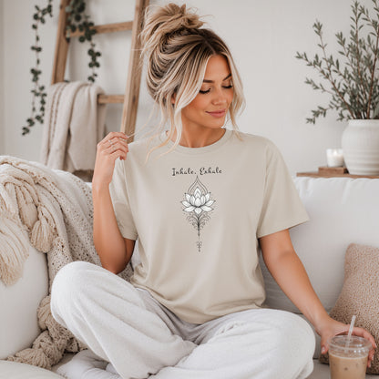 Inhale Exhale Lotus T-Shirt, Mindful Boho Graphic Tee