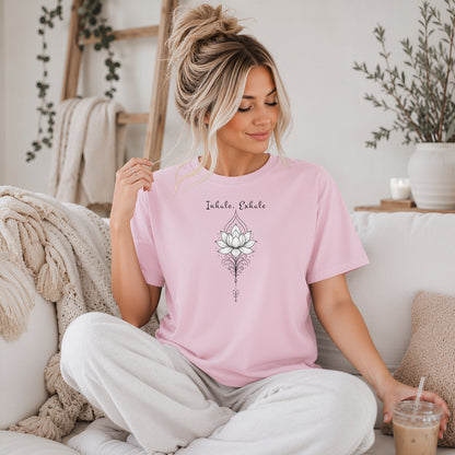 Inhale Exhale Lotus T-Shirt, Mindful Boho Graphic Tee