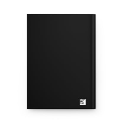 Back cover of hardcover journal with a QR code on a white background