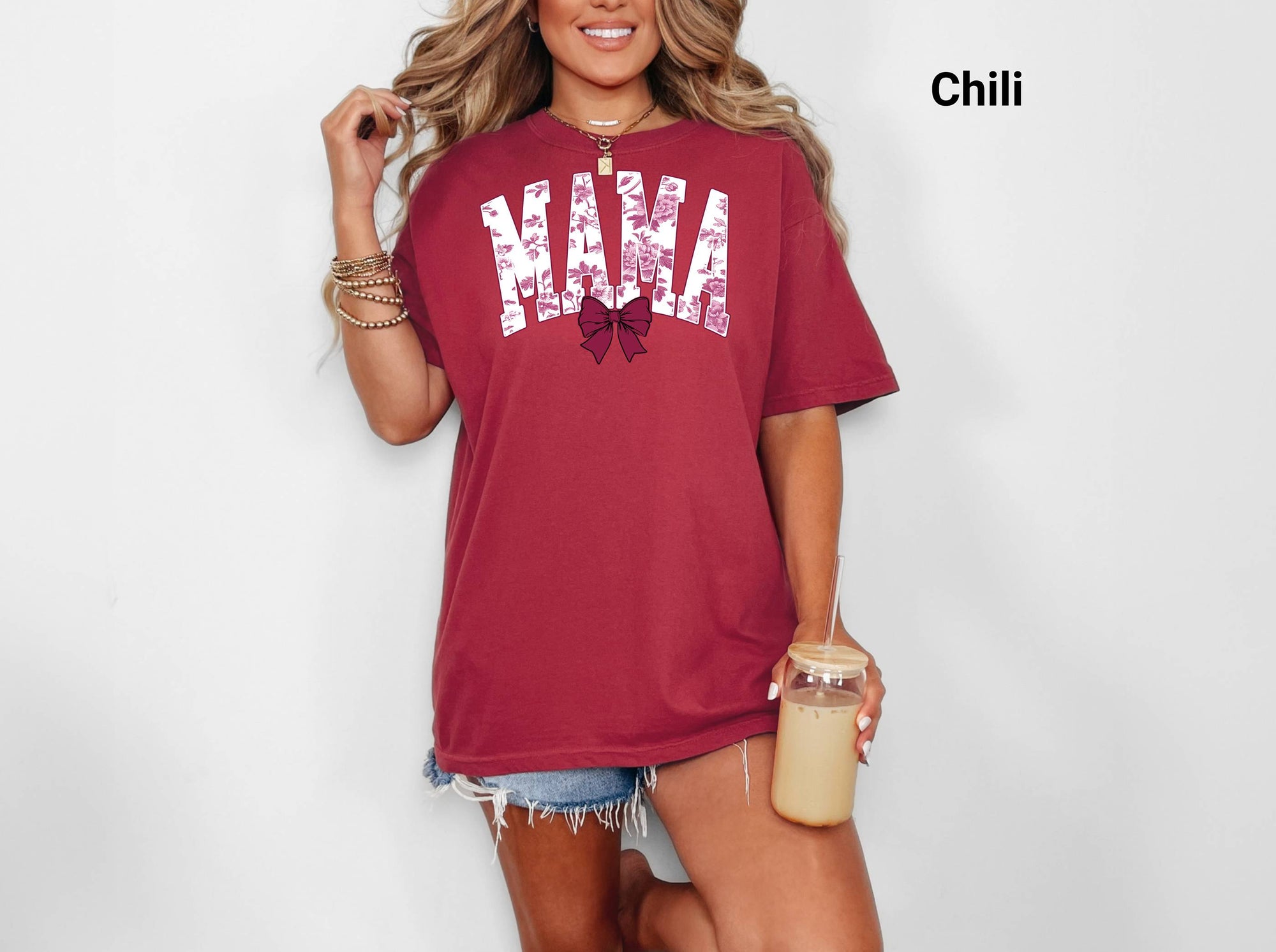 Mama T-Shirt, Perfect Gift for Moms, Mother's Day Apparel, Cute Mama T-Shirt, Coquette Bow T-Shirt, Vintage Floral Mama Shirt