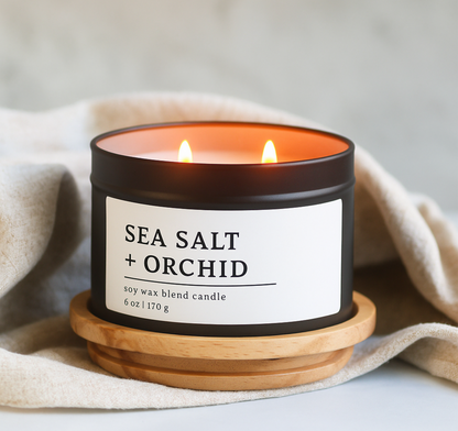Sea Salt + Orchid Soy Wax Blend Candle, 6 oz, 2 Wick Tin (Copy)