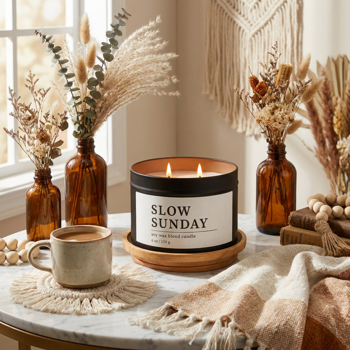 Slow Sunday, Orange & Rose Candle, Soft Citrus Boho Scent