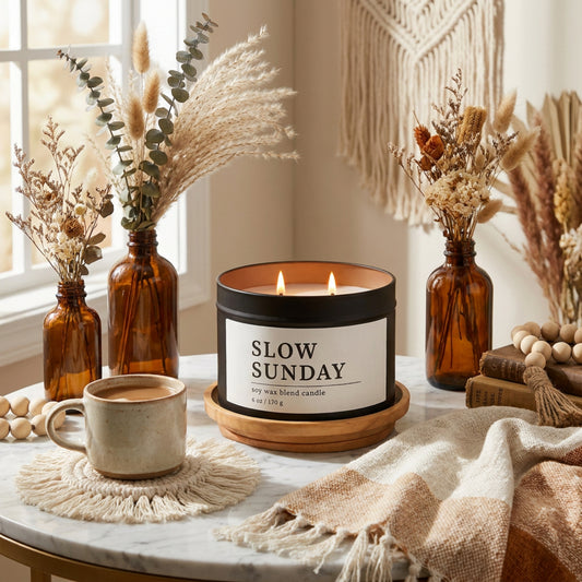 Slow Sunday, Orange & Rose Candle, Soft Citrus Boho Scent