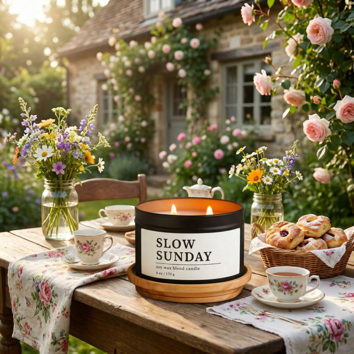 Slow Sunday, Orange & Rose Candle, Soft Citrus Boho Scent