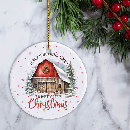 Farmhouse Christmas Ceramic Ornament, Rustic Holiday Decor, Holiday Keepsake