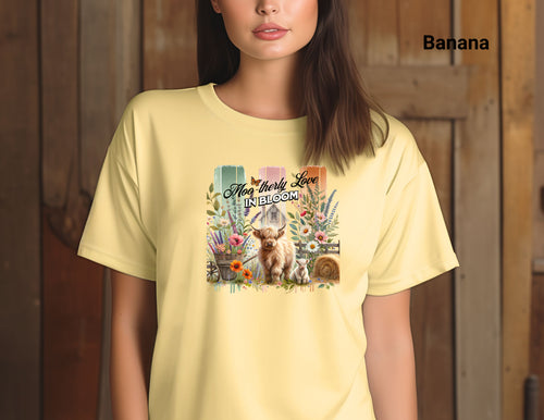 Moo-therly Love TShirt, Adorable Floral Highland Cow Tee, Gift for Spring, Ideal Gift for Farm Life Enthusiasts, Comfort Colors® Tee