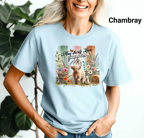 Moo-therly Love TShirt, Adorable Floral Highland Cow Tee, Gift for Spring, Ideal Gift for Farm Life Enthusiasts, Comfort Colors® Tee
