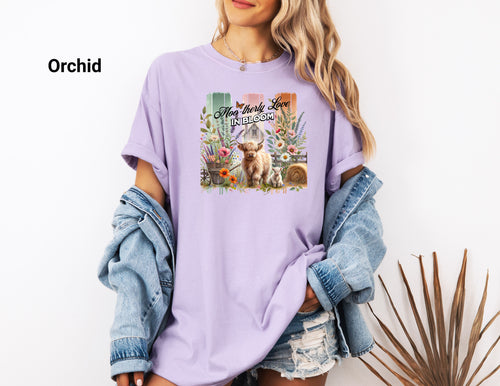 Moo-therly Love TShirt, Adorable Floral Highland Cow Tee, Gift for Spring, Ideal Gift for Farm Life Enthusiasts, Comfort Colors® Tee