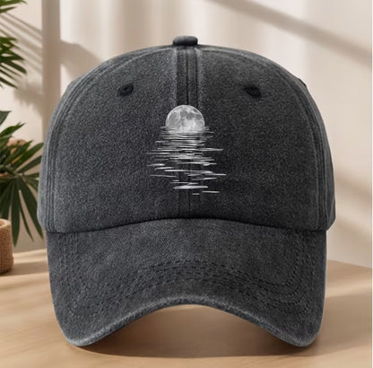 Moonlight Reflections Vintage Baseball Cap, Celestial Moon Hat