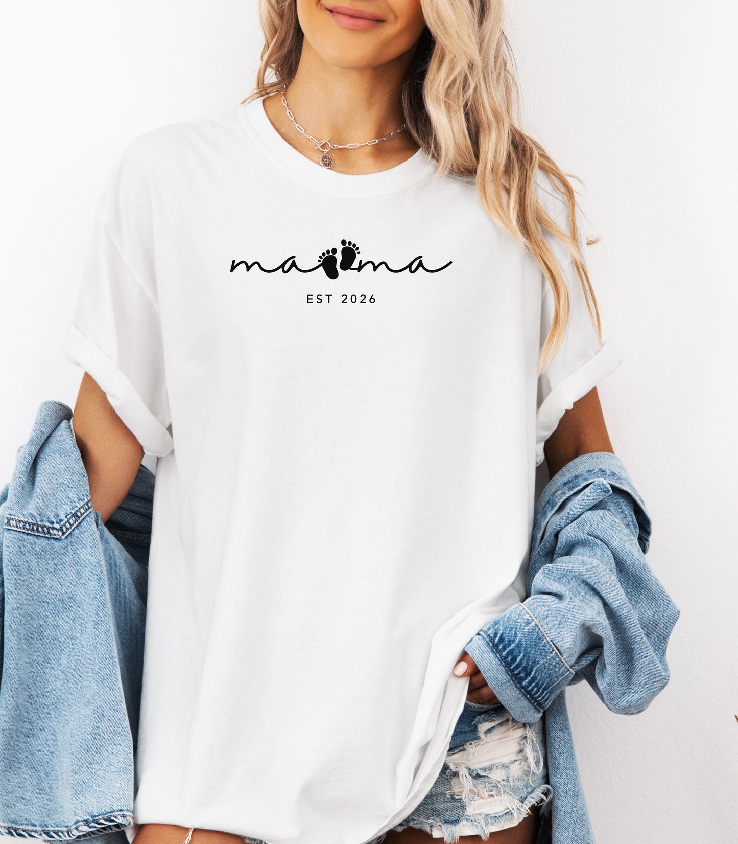 Mama Footprints Est. 2026 T-Shirt, New Mom Tee, Baby Announcement Shirt