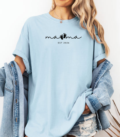 Mama Footprints Est. 2026 T-Shirt, New Mom Tee, Baby Announcement Shirt