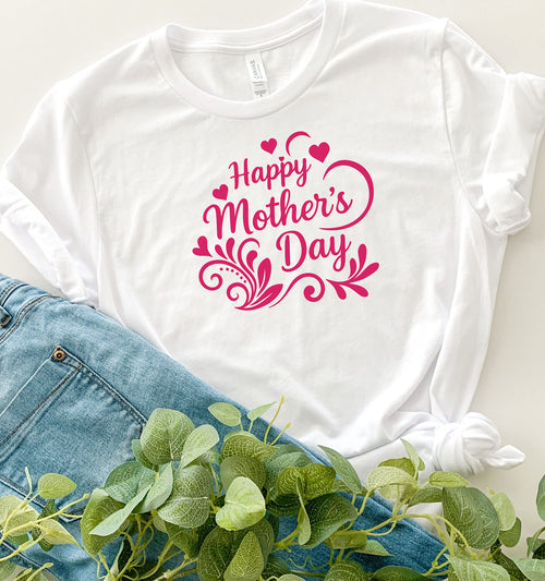 Happy Mother’s Day T-Shirt, Heart & Floral Design