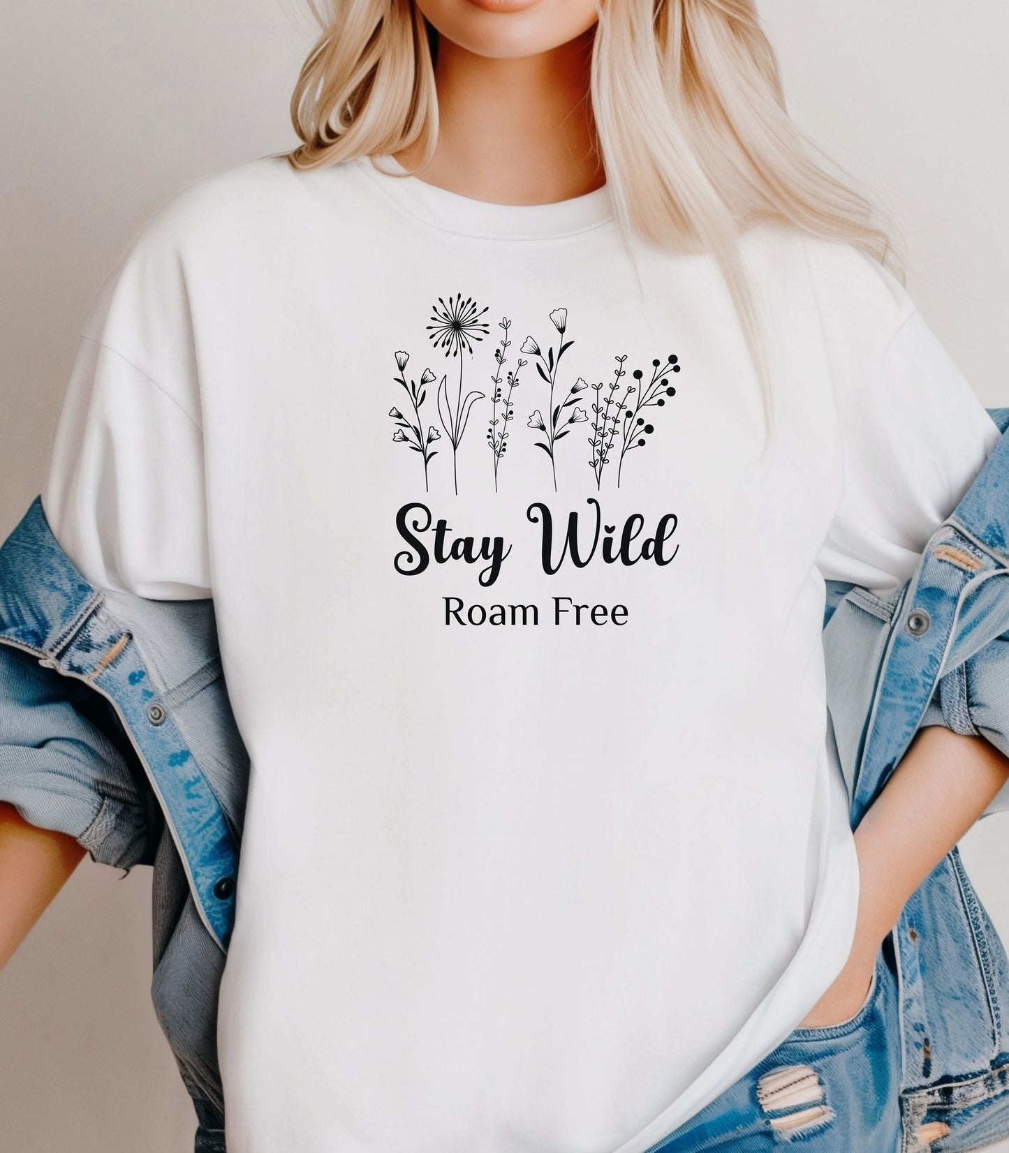 Stay Wild Roam Free Line Art T-Shirt
