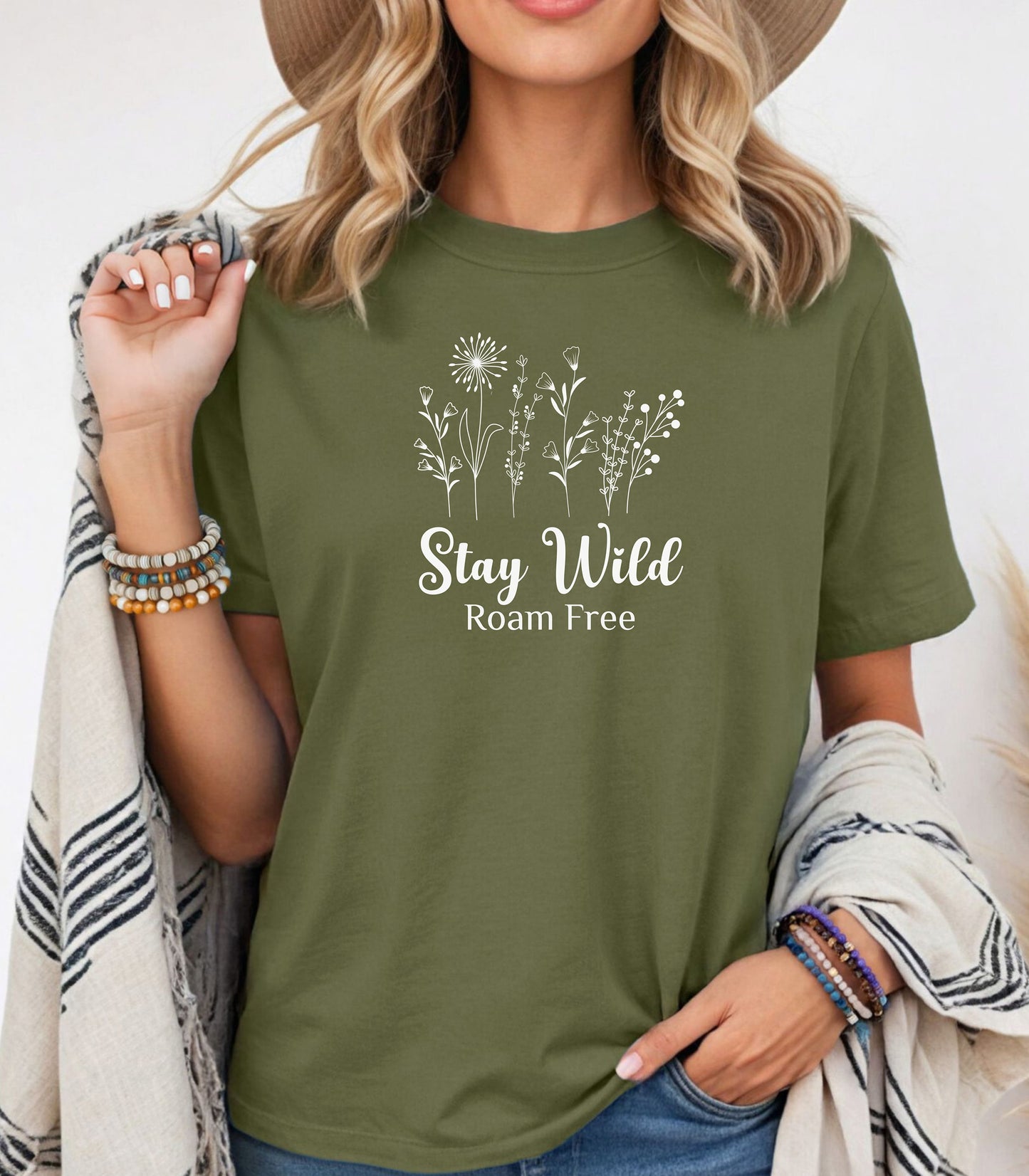 Stay Wild Roam Free Line Art T-Shirt