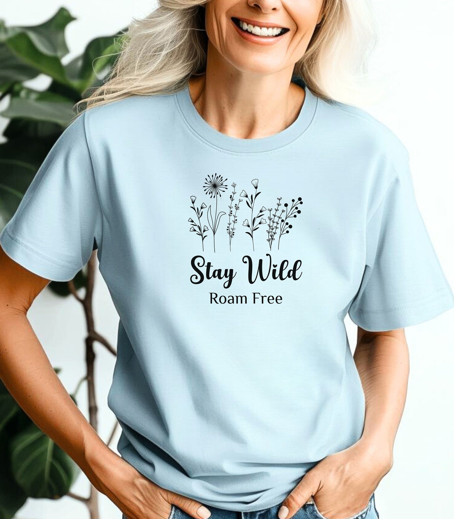 Stay Wild Roam Free Line Art T-Shirt