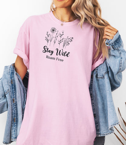 Stay Wild Roam Free Line Art T-Shirt
