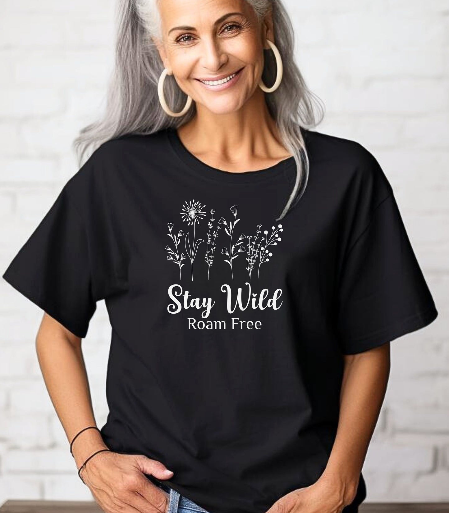 Stay Wild Roam Free Line Art T-Shirt