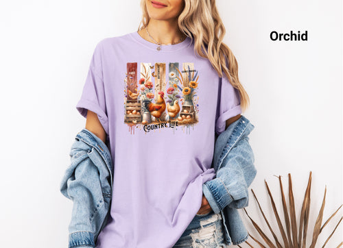 Country Life Graphic Tee, Casual & Stylish Brushstroke TShirt for Farm Lovers, Great Gift for Chicken Lovers, Farm Life, Comfort Colors® Tee